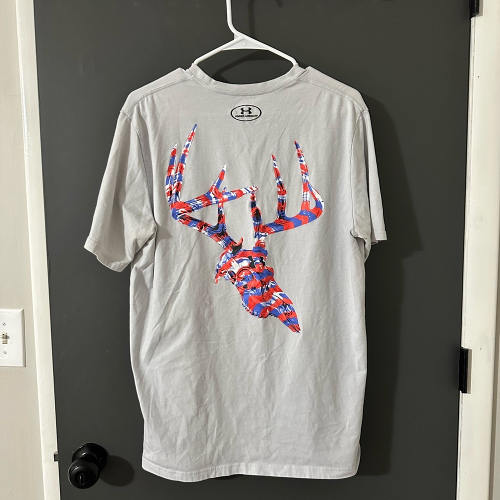 Under Armour Men's Gray T-Shirt with Red and Blue Graphic